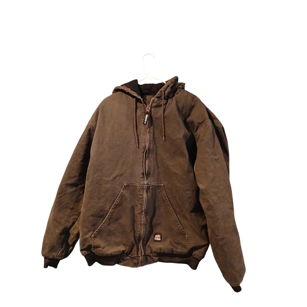 Berne Mens Brown Canvas duck Hooded Work Jacket  Lined Full Zip Heavy Duty 2xT